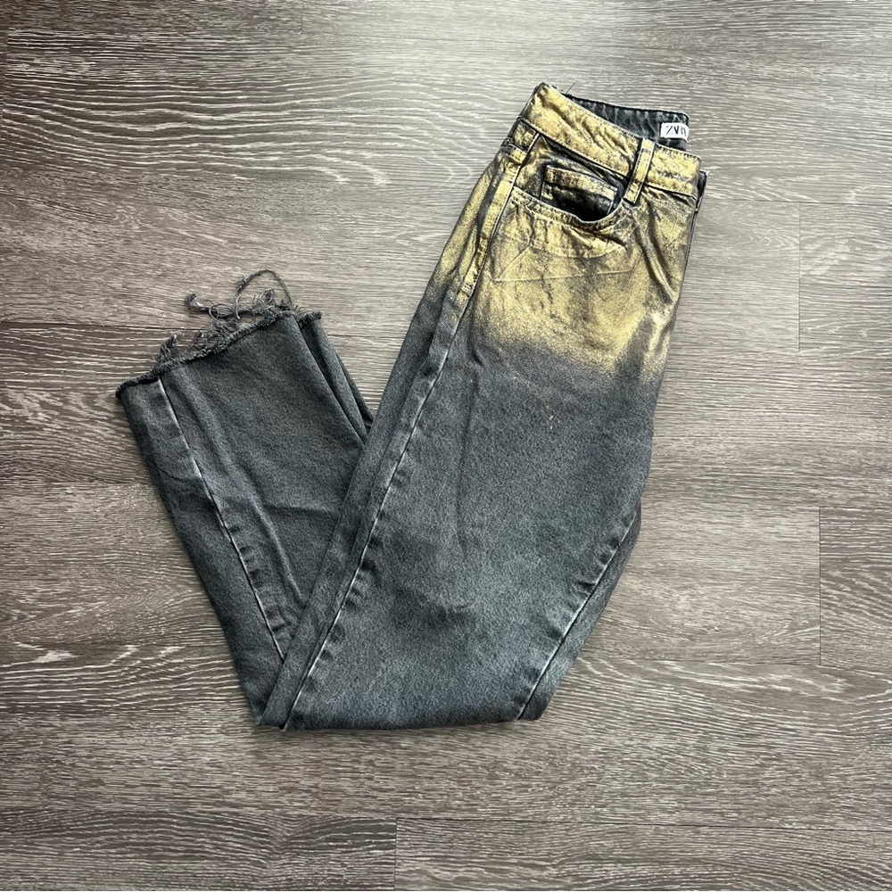 Zara Z1975 High-Waisted Straight-Leg Foil Jeans - Picture 9 of 10